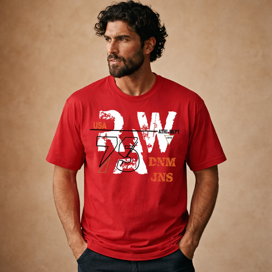 Men’s RAW 75 Graphic T-Shirt – Red Sports Street Style Casual Tee