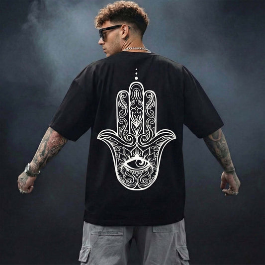Men’s Hamsa Hand Evil Eye Spiritual Black T-Shirt – Protection Symbol Graphic Tee
