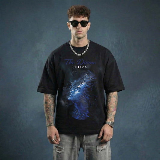 Men’s The Divine Shiva Black T-Shirt – Lord Shiva Spiritual Graphic Tee for Men