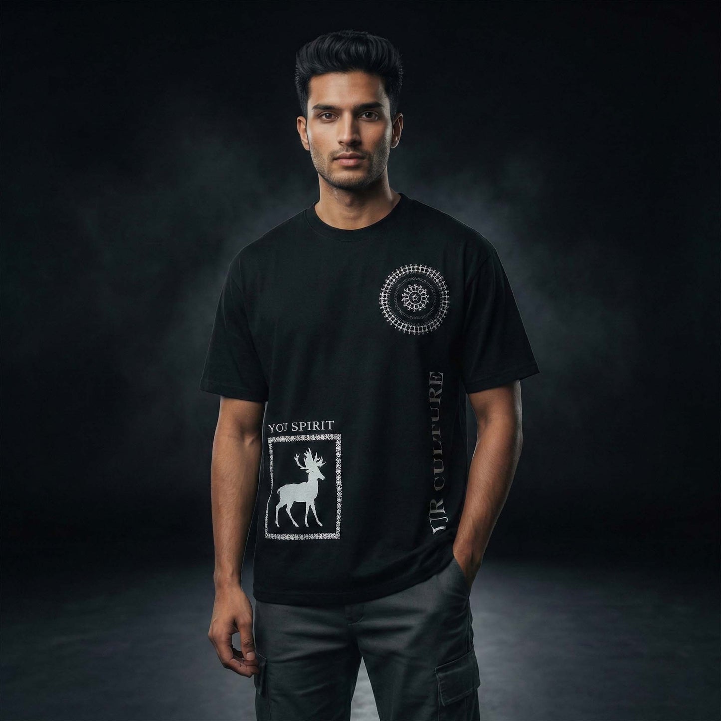 Wild Spirit Sacred Mandala Black Oversized Men’s T-Shirt
