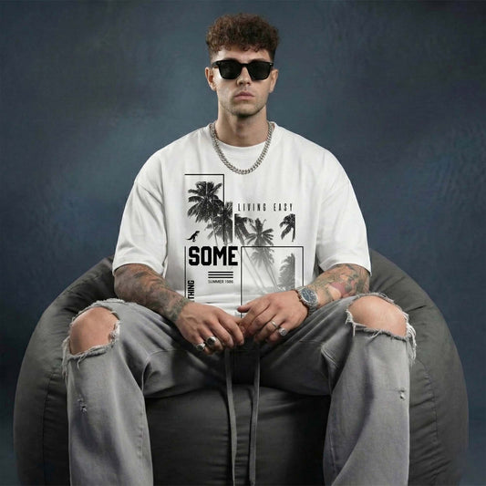 “Living Easy” Oversized T-Shirt | Tropical Streetwear Graphic Tee