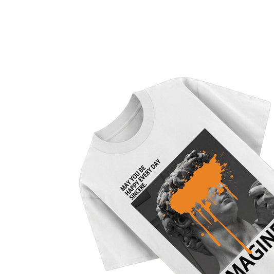 Imagine David Statue Printed Cotton Tee –White Oversized Graphic T-Shirt