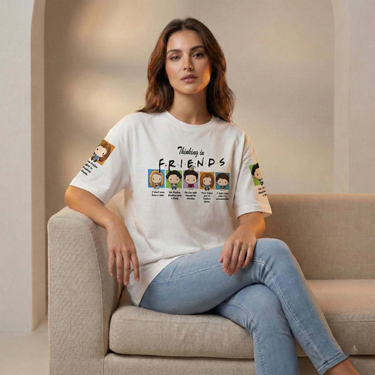Women’s Friends Inspired Graphic T-Shirt – Thinking in Friends Cartoon Print Casual Tee