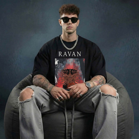 RAVAN Graphic T-Shirt for Men – Mythology Power Art Printed Tee (Black & White)