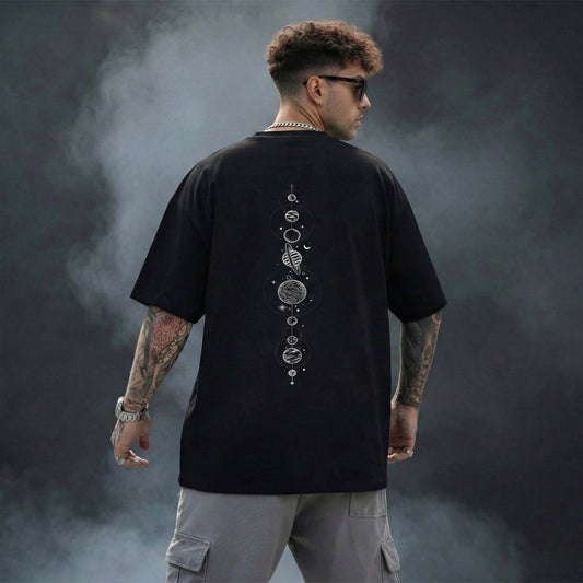 Cosmic Alignment Black T-Shirt | Minimal Spiritual Streetwear Oversized Tee