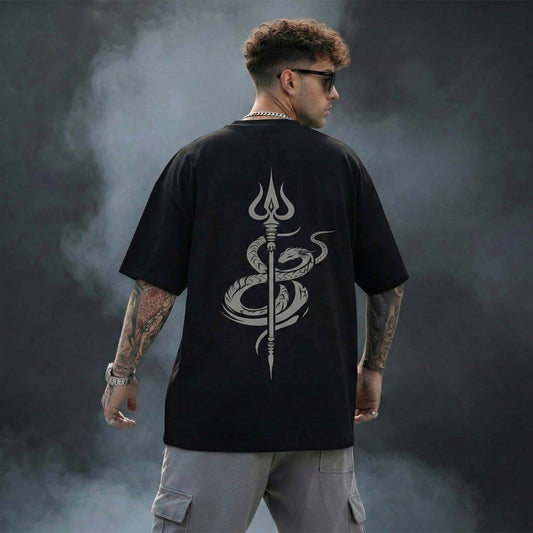 Trishul Snake Oversized T-Shirt – Minimal Spiritual Streetwear | Vastvik