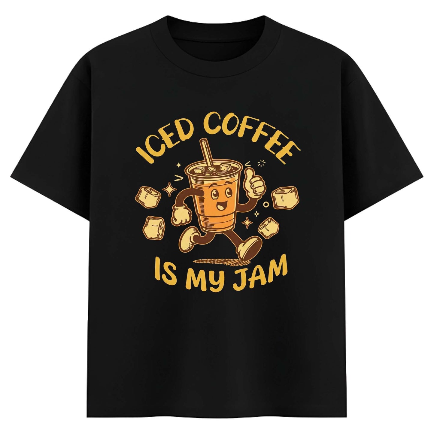 Women Black Oversized Graphic T-Shirt – Cute Iced Coffee ‘Is My Jam’ Print | Premium Cotton Tee