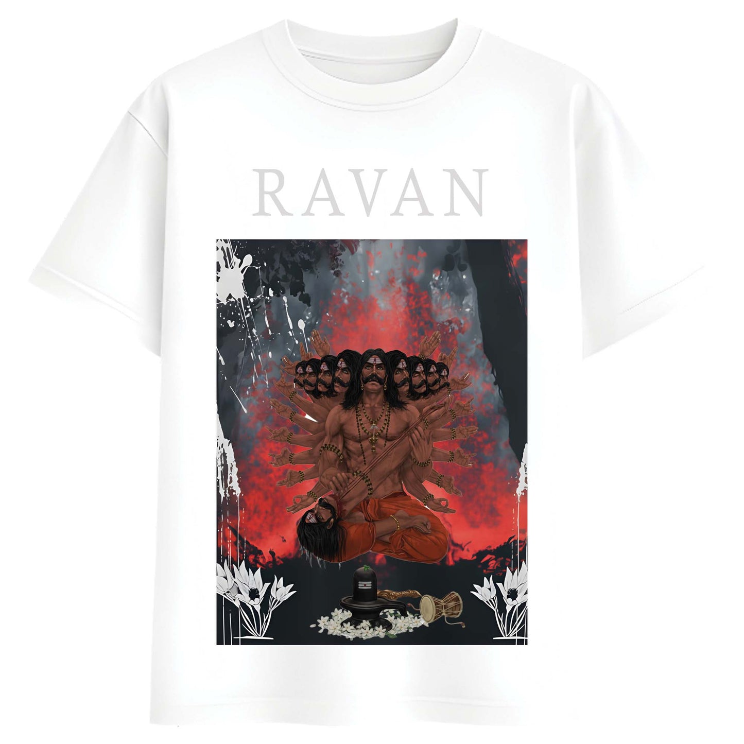RAVAN Graphic T-Shirt for Men – Mythology Power Art Printed Tee (Black & White)