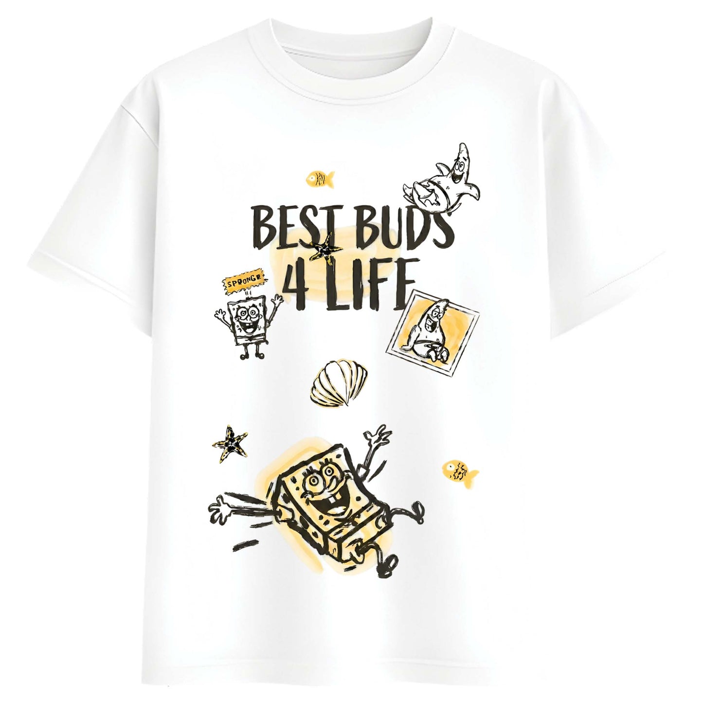 Women White Oversized Graphic T-Shirt – Best Buds & Friends Under the Sea Cartoon Print | Premium Cotton Tee