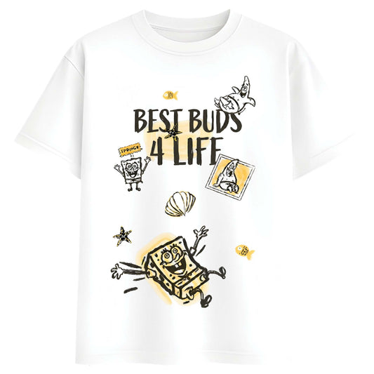 Women White Oversized Graphic T-Shirt – Best Buds & Friends Under the Sea Cartoon Print | Premium Cotton Tee
