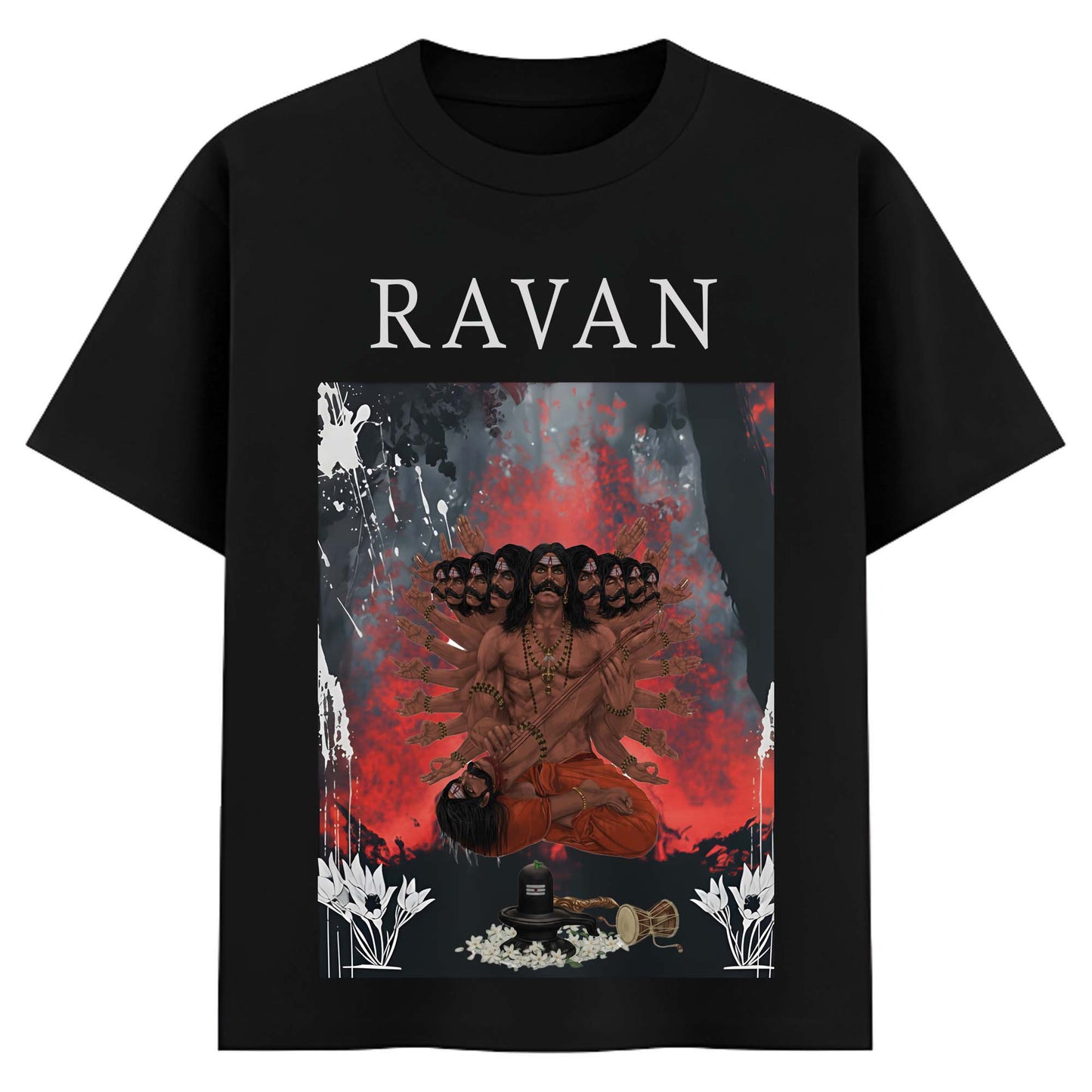 RAVAN Graphic T-Shirt for Men – Mythology Power Art Printed Tee (Black & White)