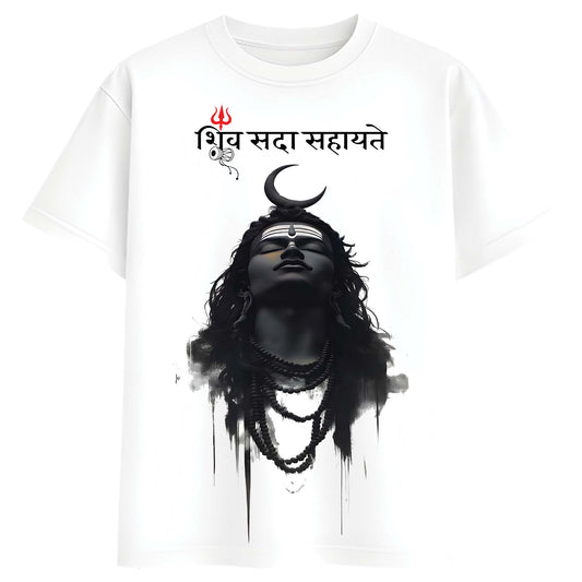 Shiv Sada Sahayate T-Shirt for Men – White Lord Shiva Spiritual Graphic Tee