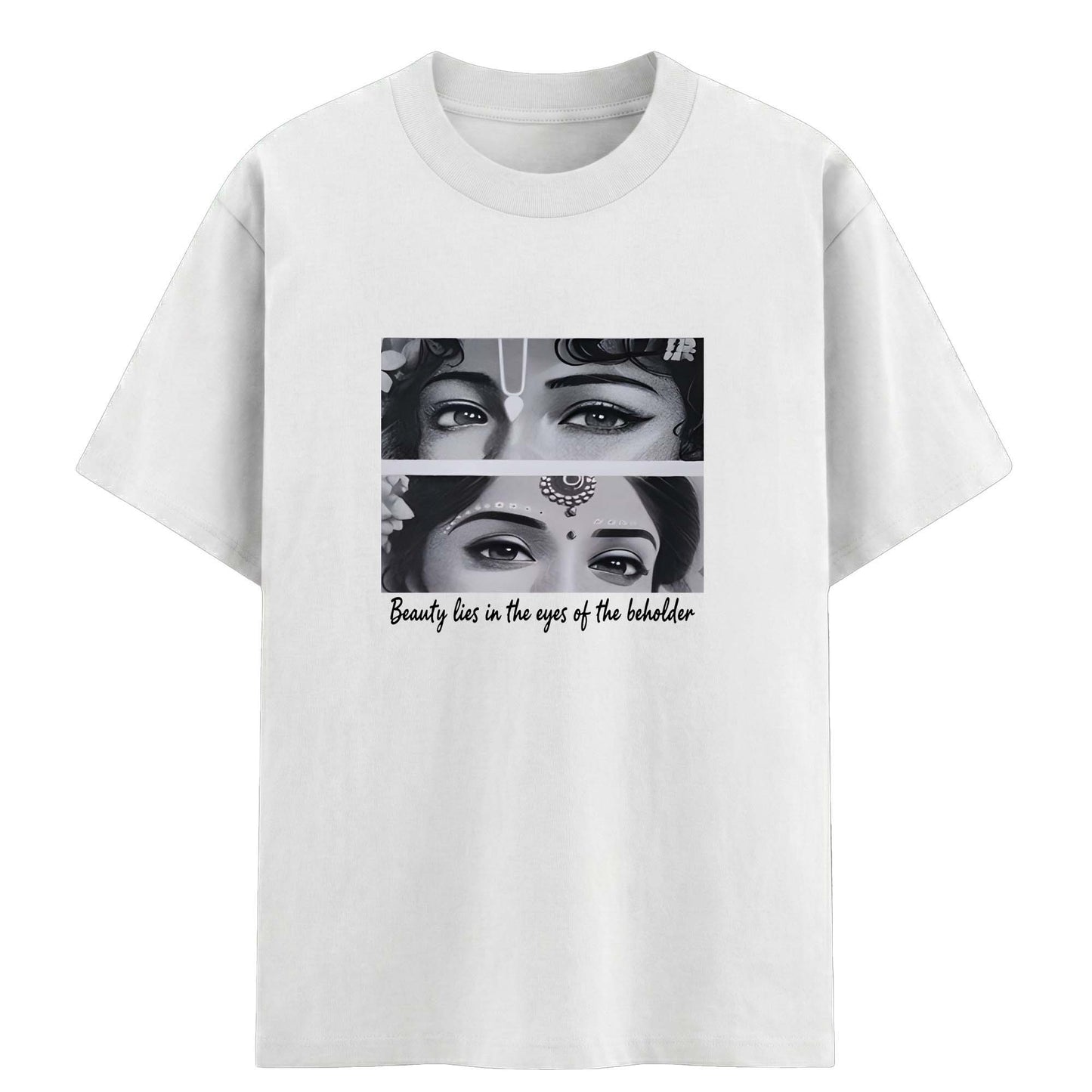 Beauty Lies Graphic T-Shirt for Men – Artistic Eyes Printed Tee (White)
