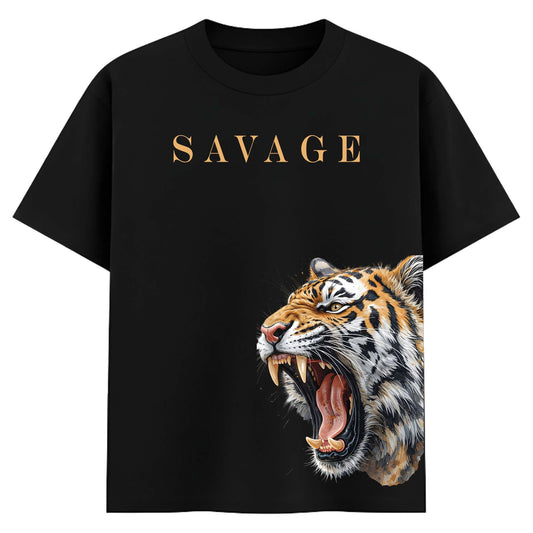 Men’s Savage Tiger Oversized T-Shirt | Bold Fierce Graphic Tee (Black)