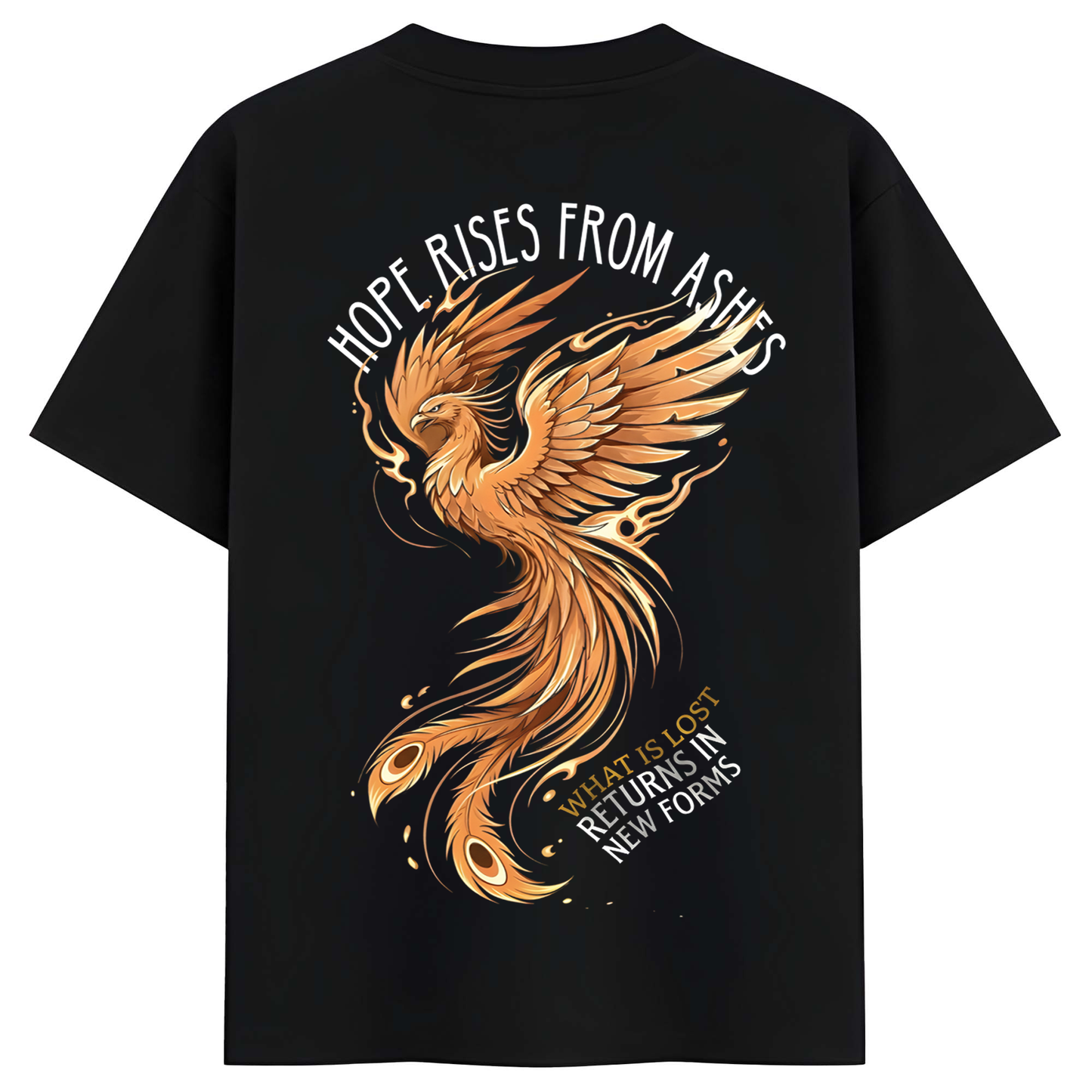 Women Black Oversized Graphic T-Shirt – Simurgh Phoenix ‘Hope Rises from Ashes’ Print | Premium Cotton Tee