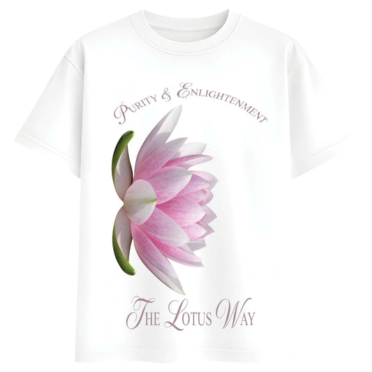 Women White Oversized Graphic T-Shirt – Lotus Flower ‘Purity & Enlightenment’ Print | Premium Cotton Tee