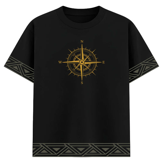 Men’s Gold Compass Graphic T-Shirt – Premium Black Explorer Tee