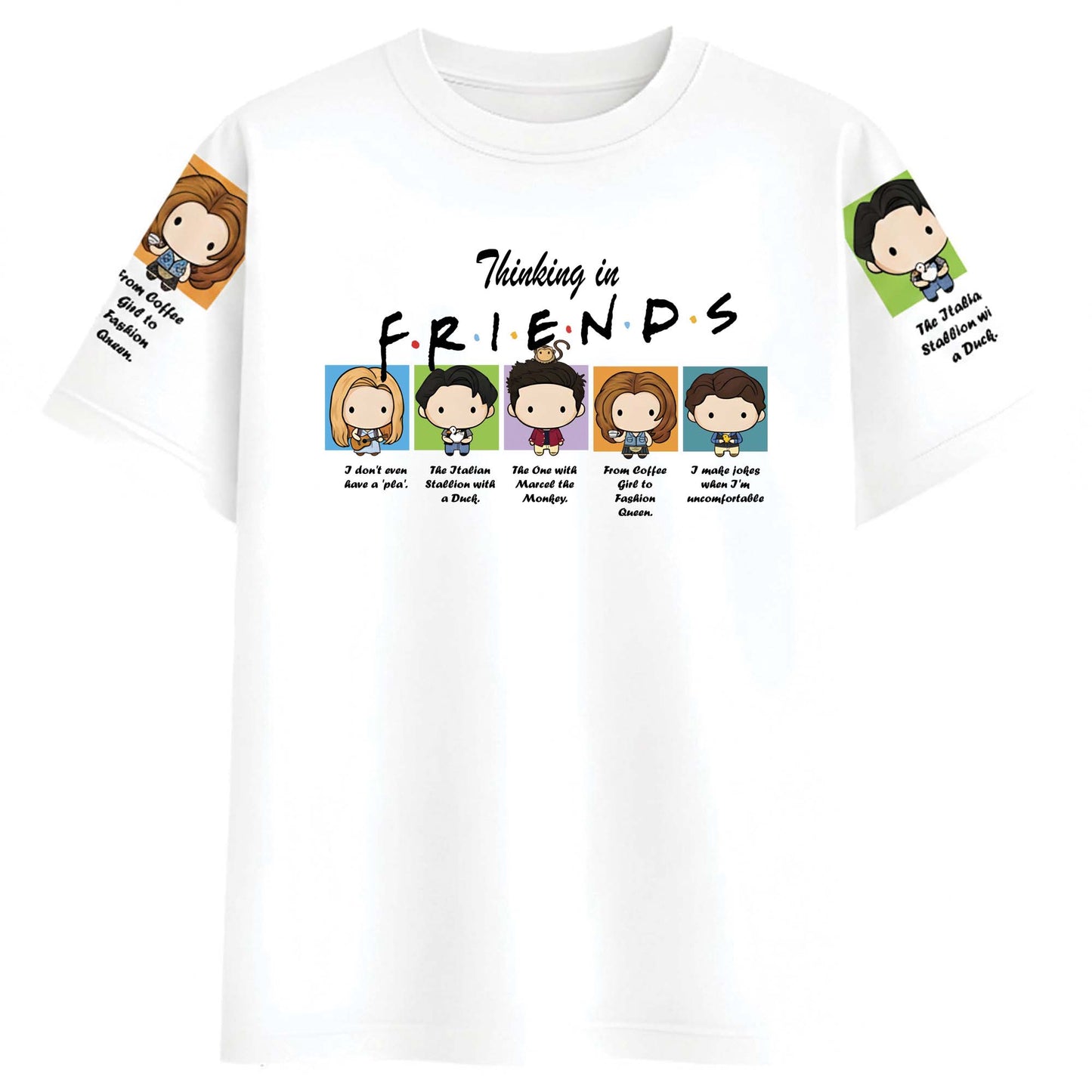 Women’s Friends Inspired Graphic T-Shirt – Thinking in Friends Cartoon Print Casual Tee