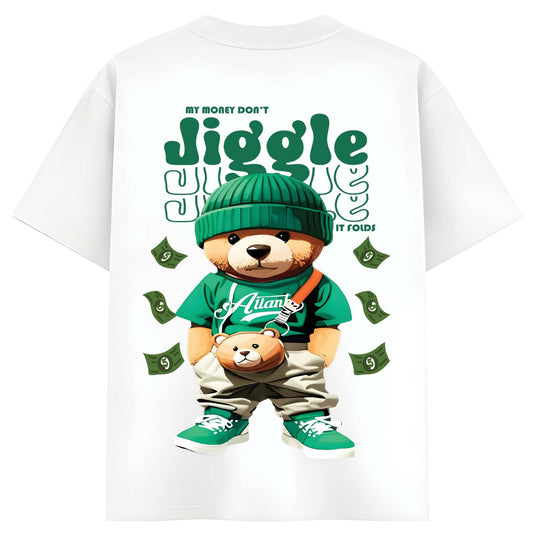 Women Black Oversized Graphic T-Shirt – Street Style Teddy ‘Money Don’t Jiggle’ Print | Premium Cotton Tee