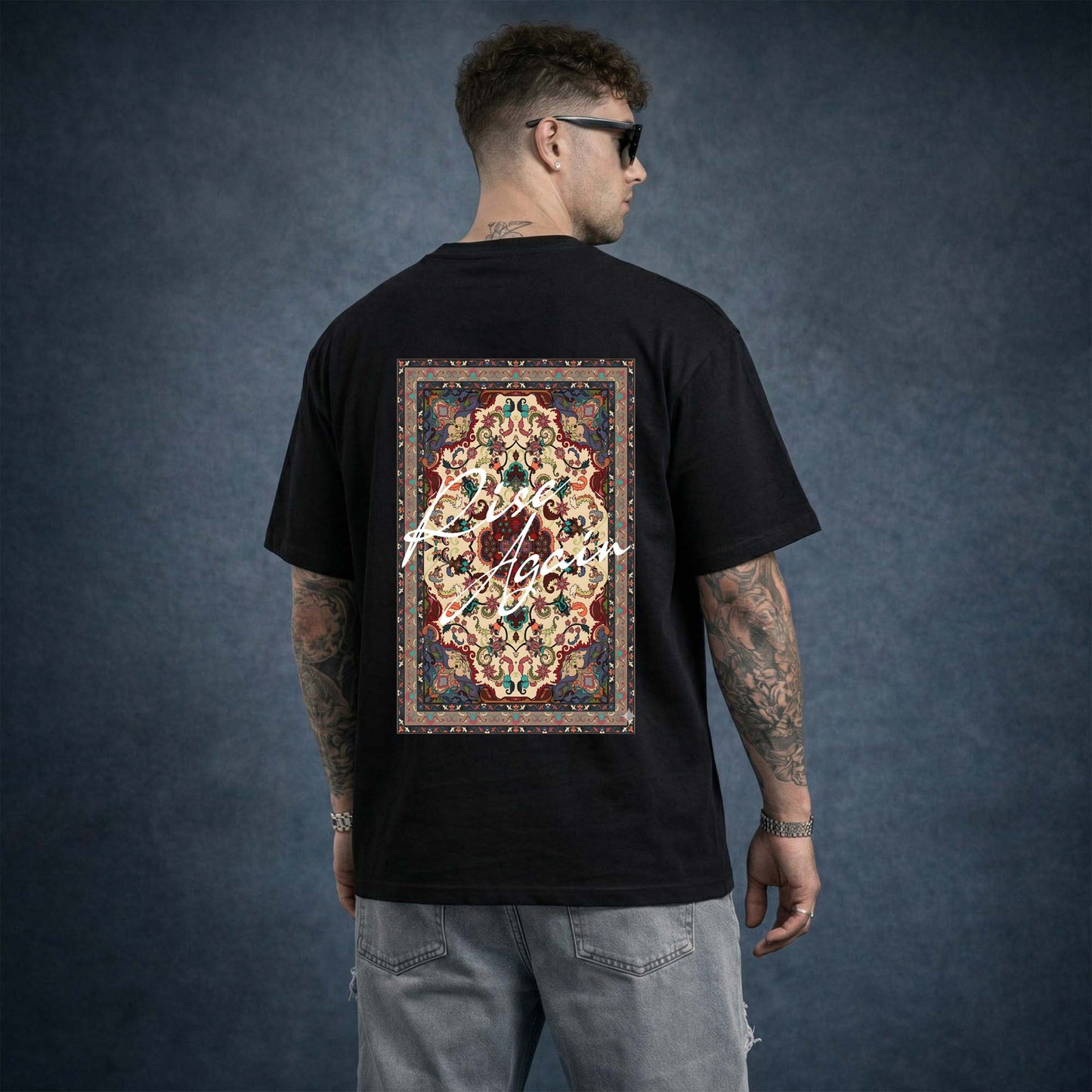 Rise Again Printed Cotton Tee for Men – Black Oversized Graphic T-Shirt