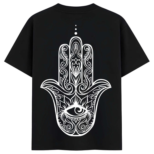 Men’s Hamsa Hand Evil Eye Spiritual Black T-Shirt – Protection Symbol Graphic Tee