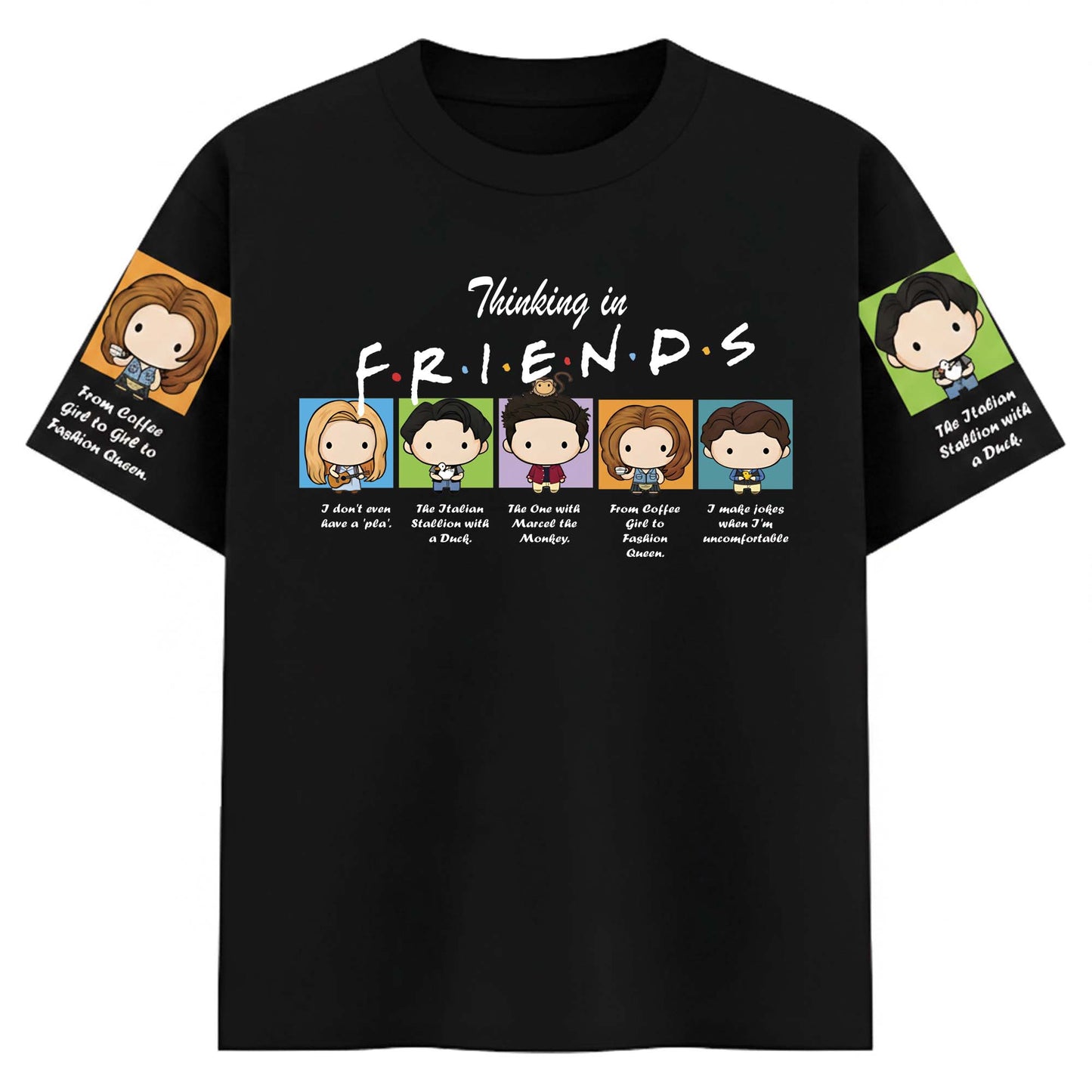 Women’s Friends Inspired Graphic T-Shirt – Thinking in Friends Cartoon Print Casual Tee
