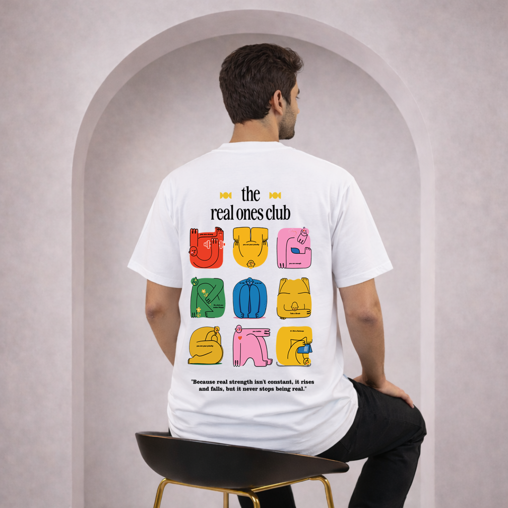 The Real Ones Club Graphic T-Shirt for Men | Premium Minimal Printed Cotton Tee | Aesthetic Streetwear Back Print