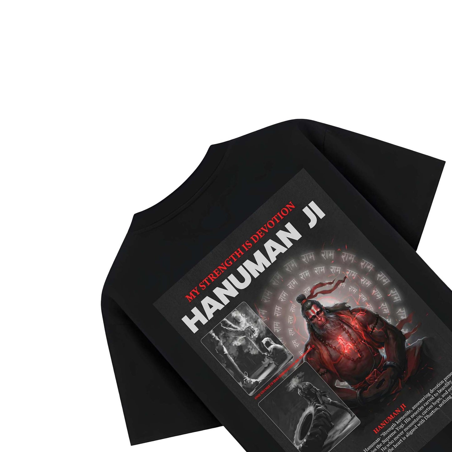 Bajrang Bali Graphic Cotton Tee  – Black Oversized Hanuman Ji Printed T-Shirt