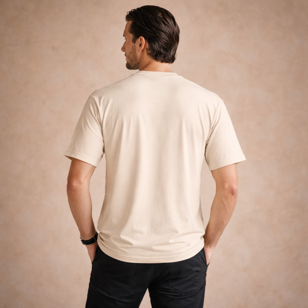 Men’s Urban Tribal Smile Graphic T-Shirt – Beige Casual Streetwear Tee