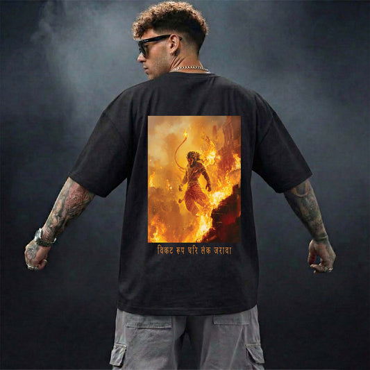 Vastvik Ashram Mode Oversized Black T Shirt with Spiritual Design