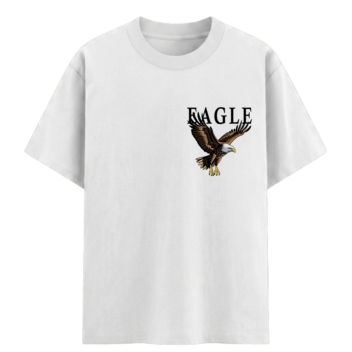 Flying Eagle Printed Cotton Tee – White Oversized Eagle Graphic T-Shirt