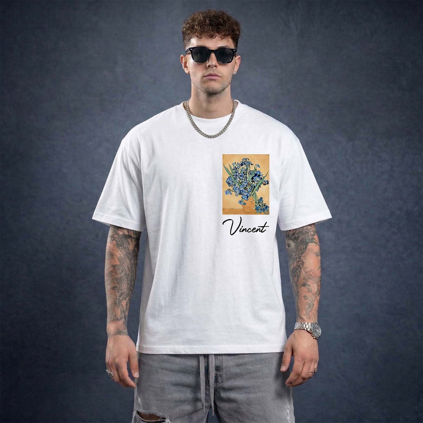 Vincent Van Gogh Art Printed Cotton Tee | White Oversized Graphic T-Shirt