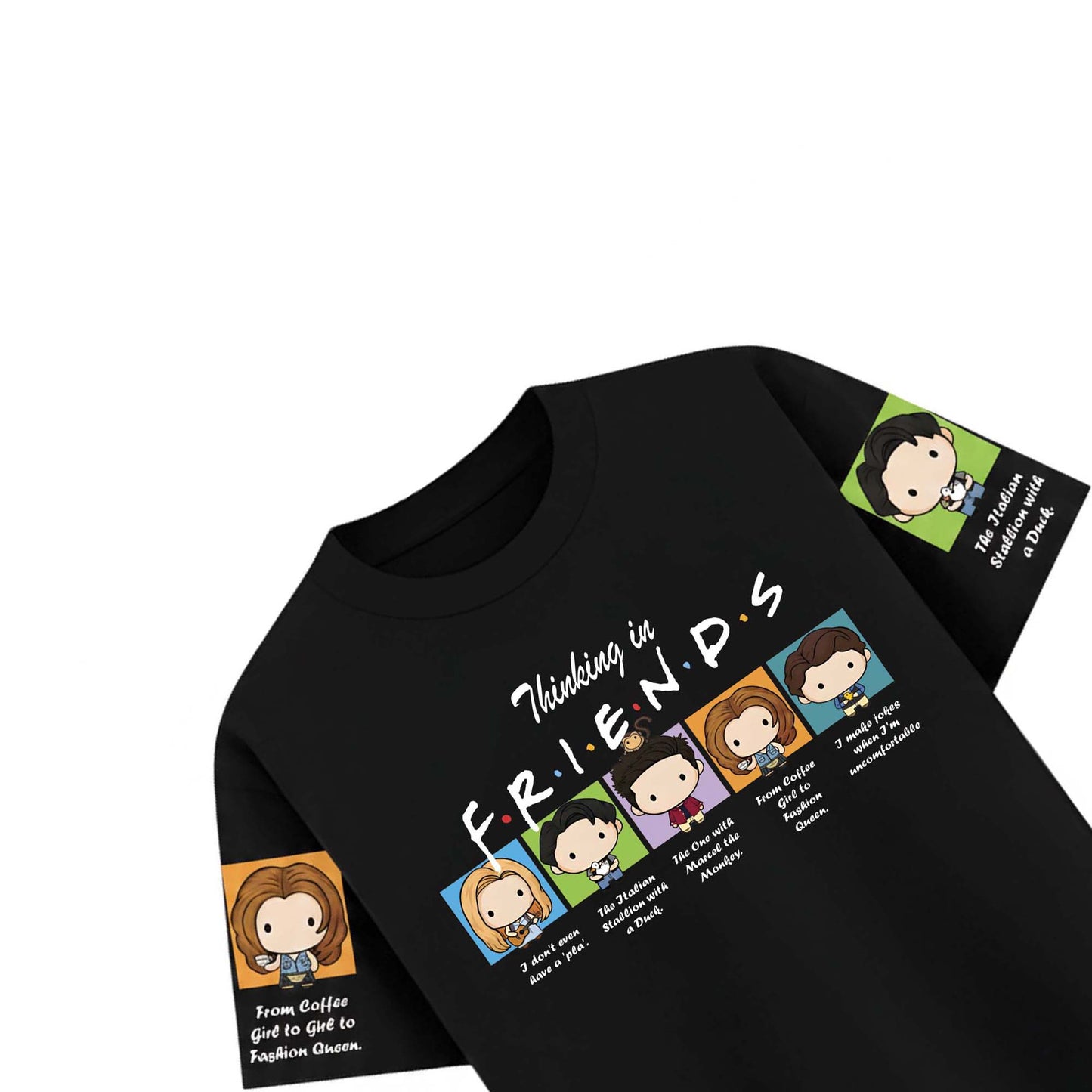 Women’s Friends Inspired Graphic T-Shirt – Thinking in Friends Cartoon Print Casual Tee
