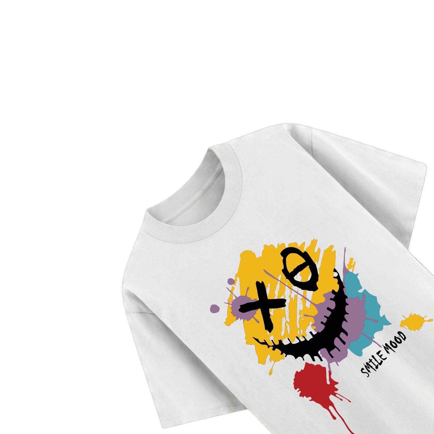 Men's Smile Mood Graphic T-Shirt – Street Art Printed White Tee