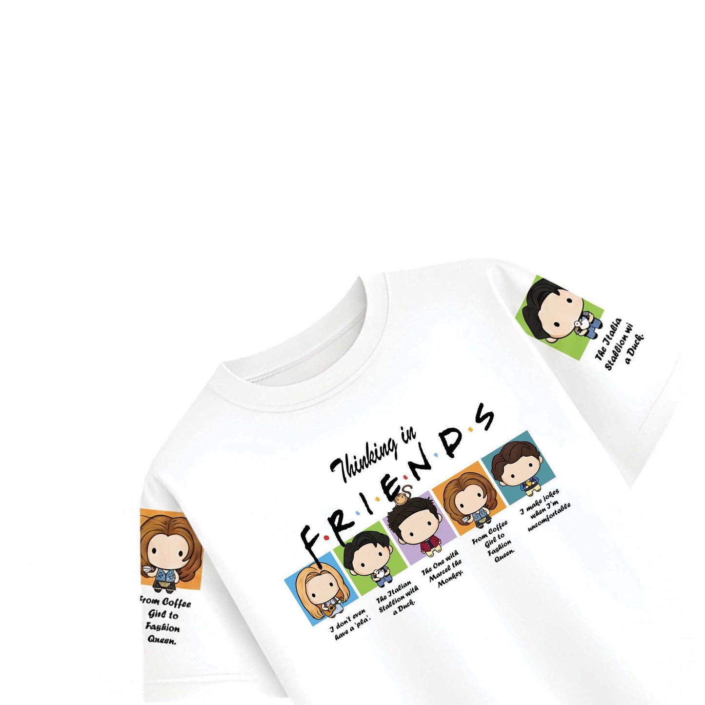 Women’s Friends Inspired Graphic T-Shirt – Thinking in Friends Cartoon Print Casual Tee
