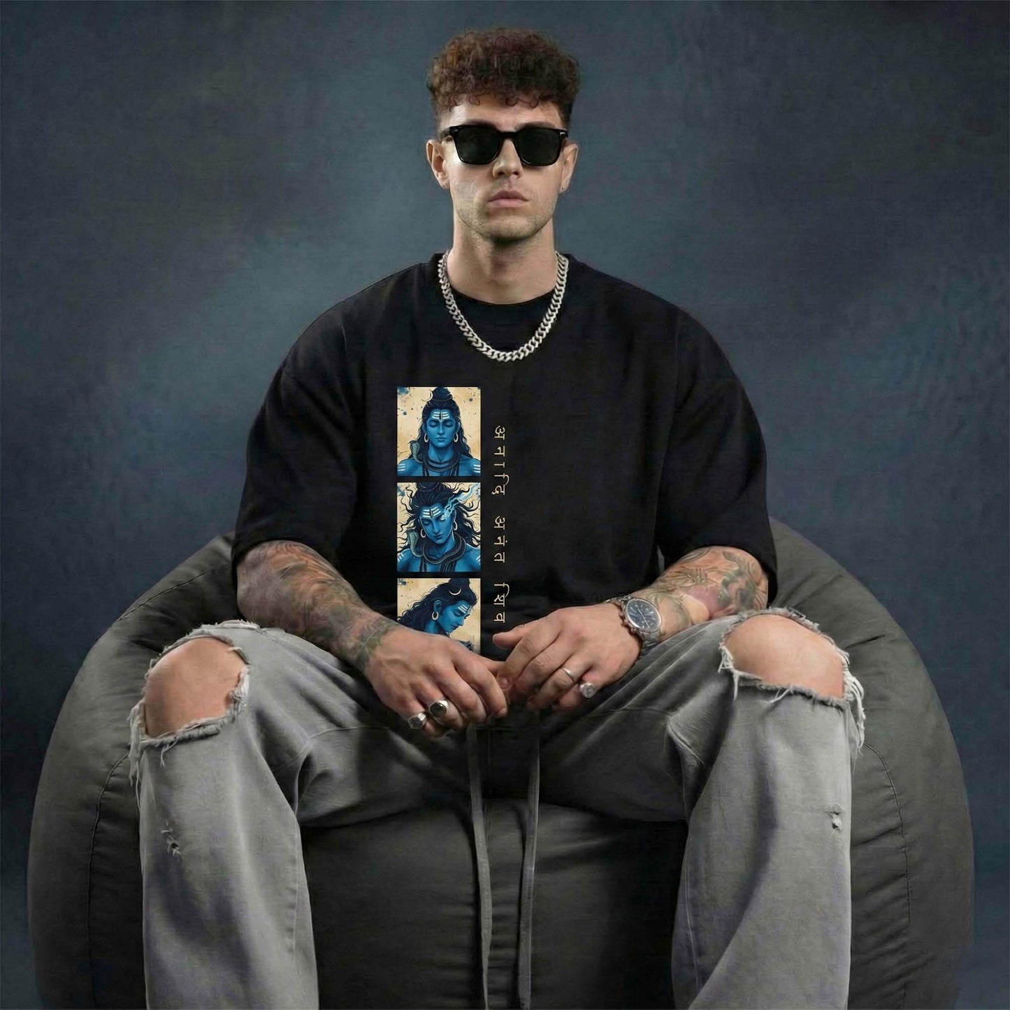 Men’s Lord Shiva Spiritual Oversized Black T-Shirt | Trishul & Mahadev Graphic Tee