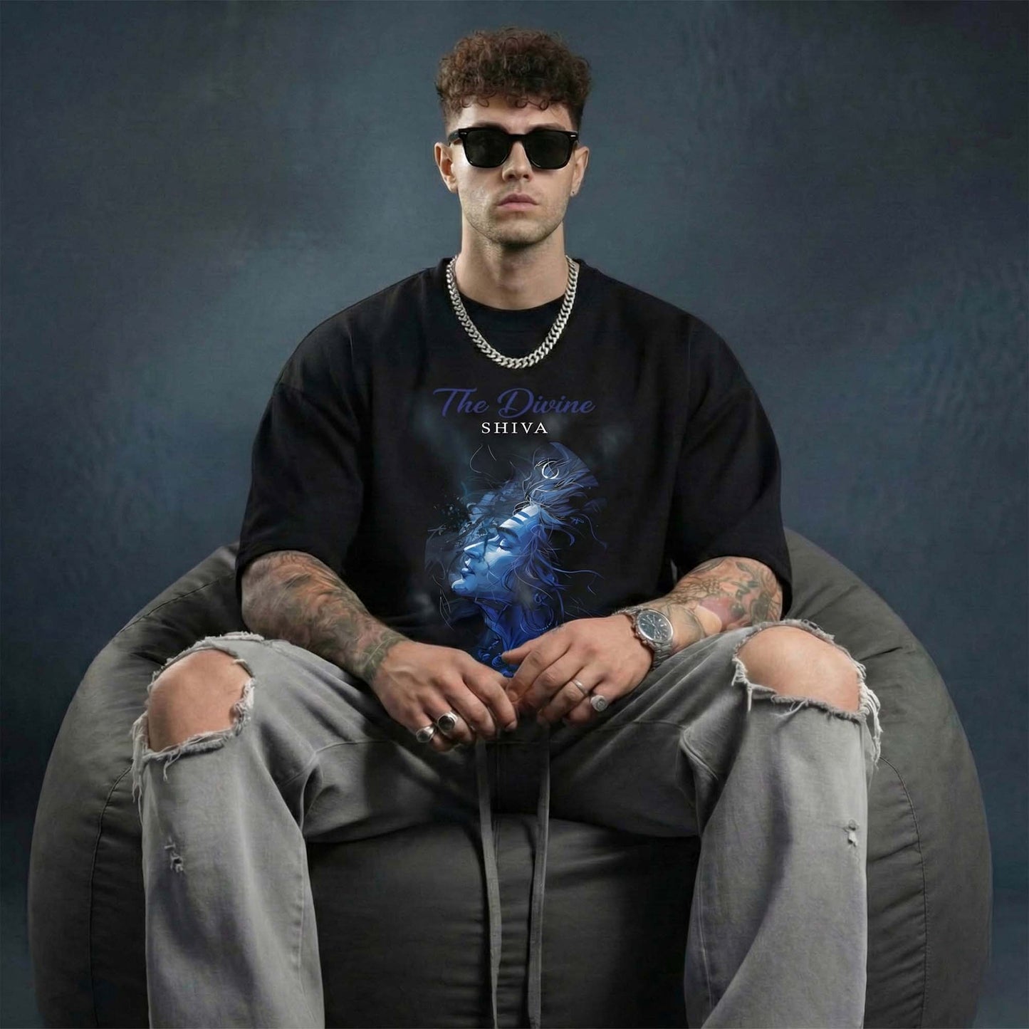 Men’s The Divine Shiva Black T-Shirt – Lord Shiva Spiritual Graphic Tee for Men