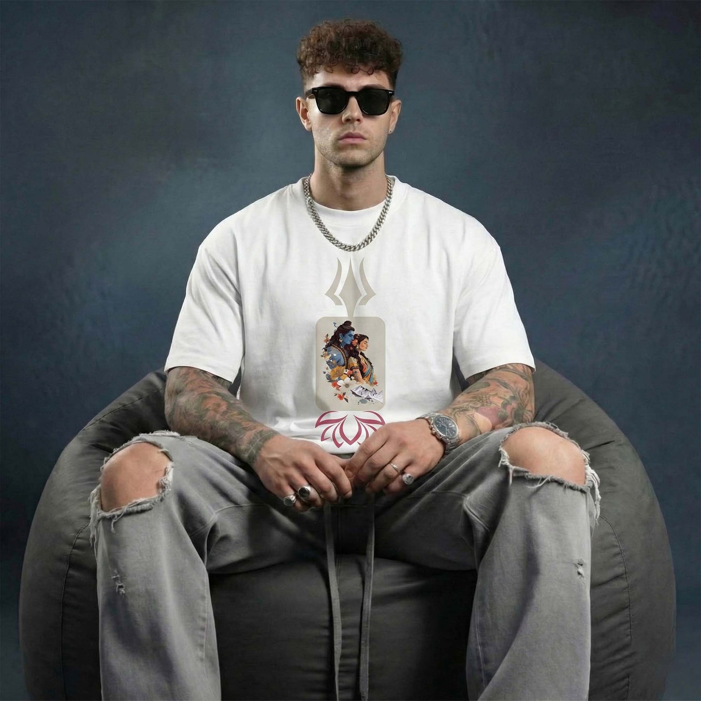 Unisex Divine Trishul Shiva–Shakti Oversized T-Shirt | Spiritual Sacred Graphic Tee for Men & Women