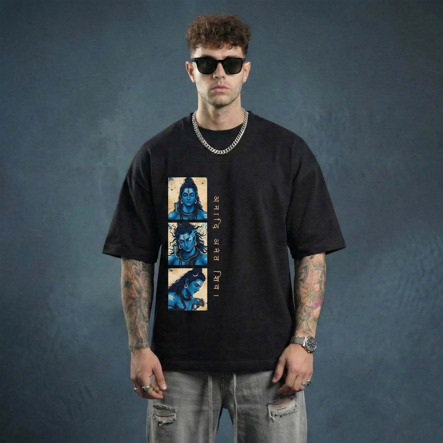 Men’s Lord Shiva Spiritual Oversized Black T-Shirt | Trishul & Mahadev Graphic Tee