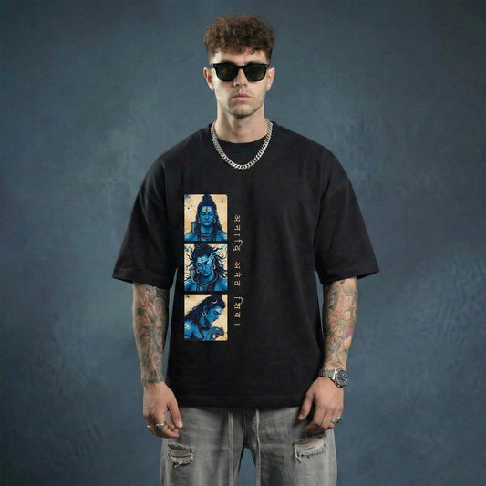 Men’s Lord Shiva Spiritual Oversized Black T-Shirt | Trishul & Mahadev Graphic Tee
