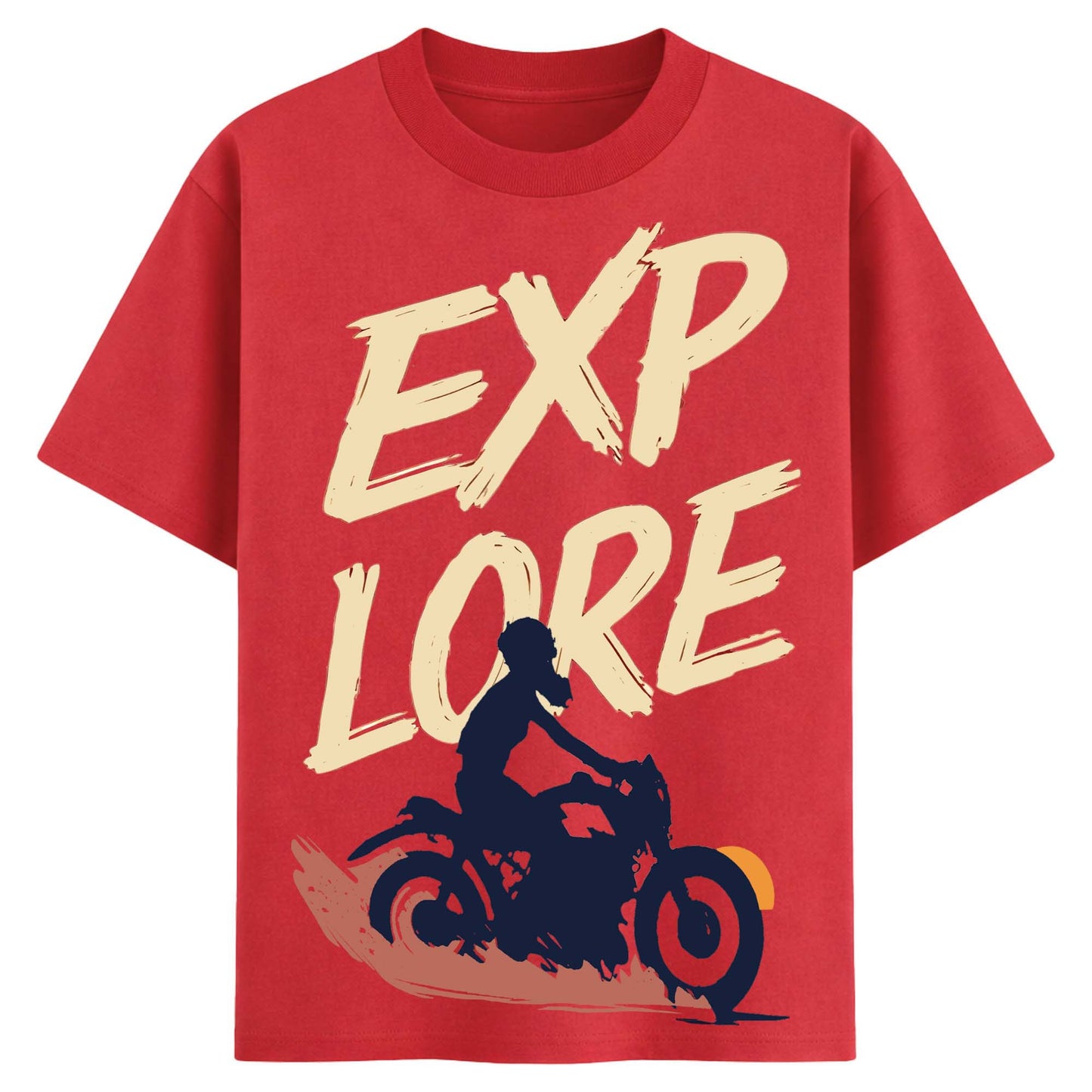 Men’s “Explore” Biker Graphic T-Shirt – Red Adventure Riding Tee