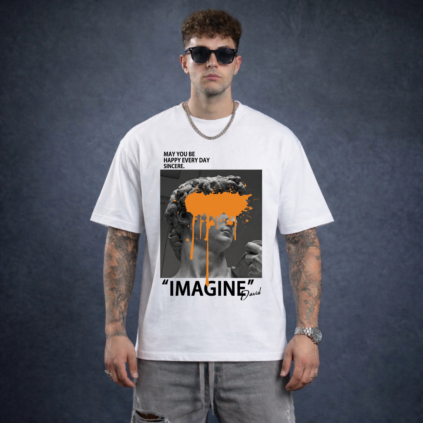 Imagine David Statue Printed Cotton Tee –White Oversized Graphic T-Shirt