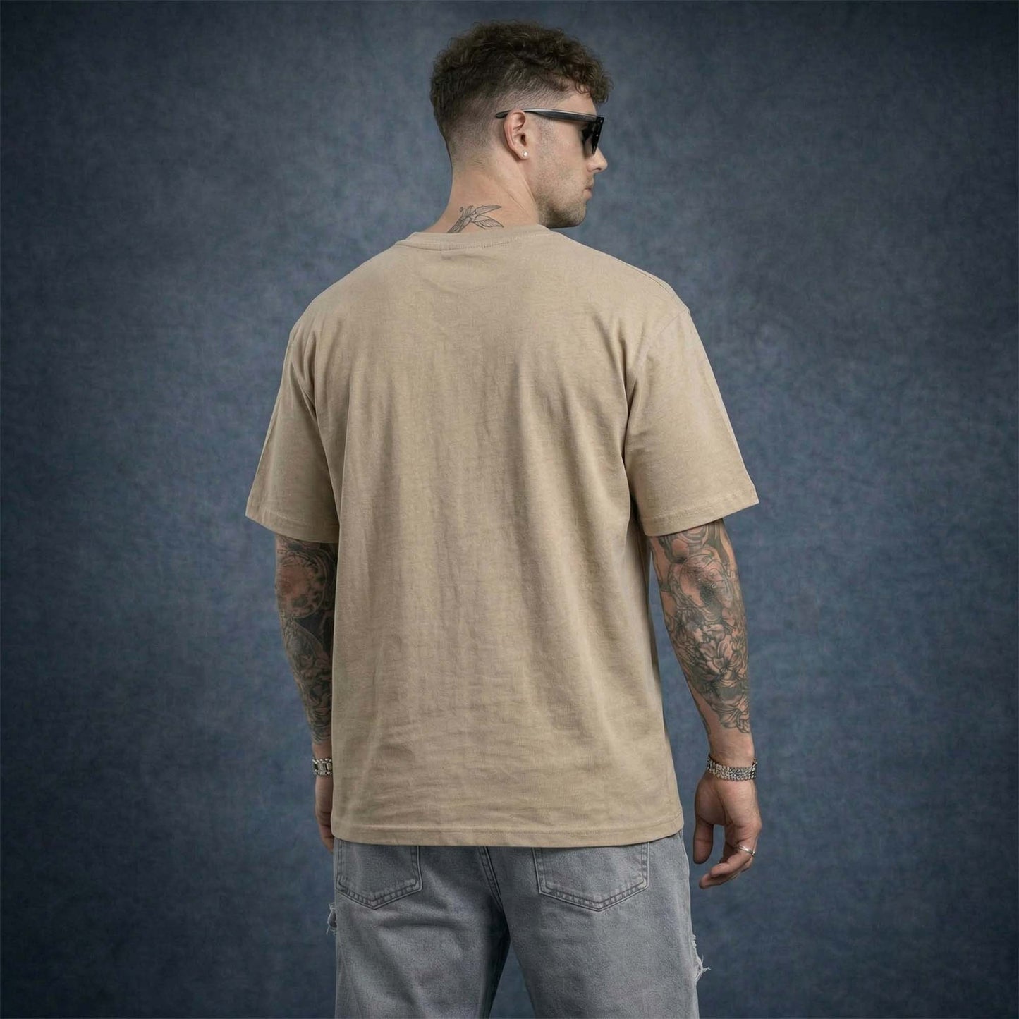 Eiffel Tower Printed Cotton Tee – Beige Oversized Paris Graphic T-Shirt