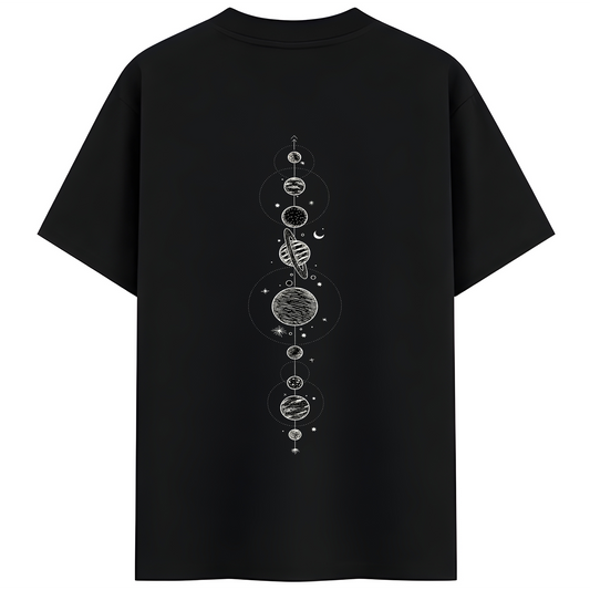 Cosmic Alignment Black T-Shirt | Minimal Spiritual Streetwear Oversized Tee