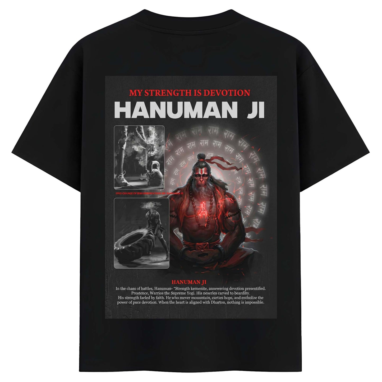 Bajrang Bali Graphic Cotton Tee  – Black Oversized Hanuman Ji Printed T-Shirt