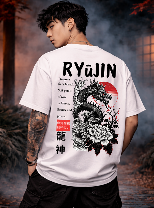 Ryujin Dragon Printed T-Shirt – Japanese Aesthetic Streetwear Oversized Tee