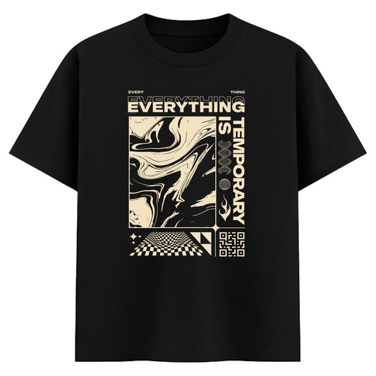 Black Oversized Graphic T-Shirt – Everything is Temporary Printed Cotton Tee