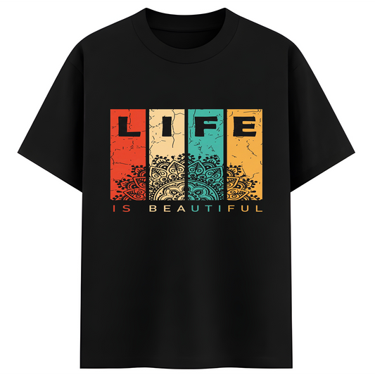 Life Is Beautiful Black T-Shirt | Artistic Streetwear Graphic Tee for women
