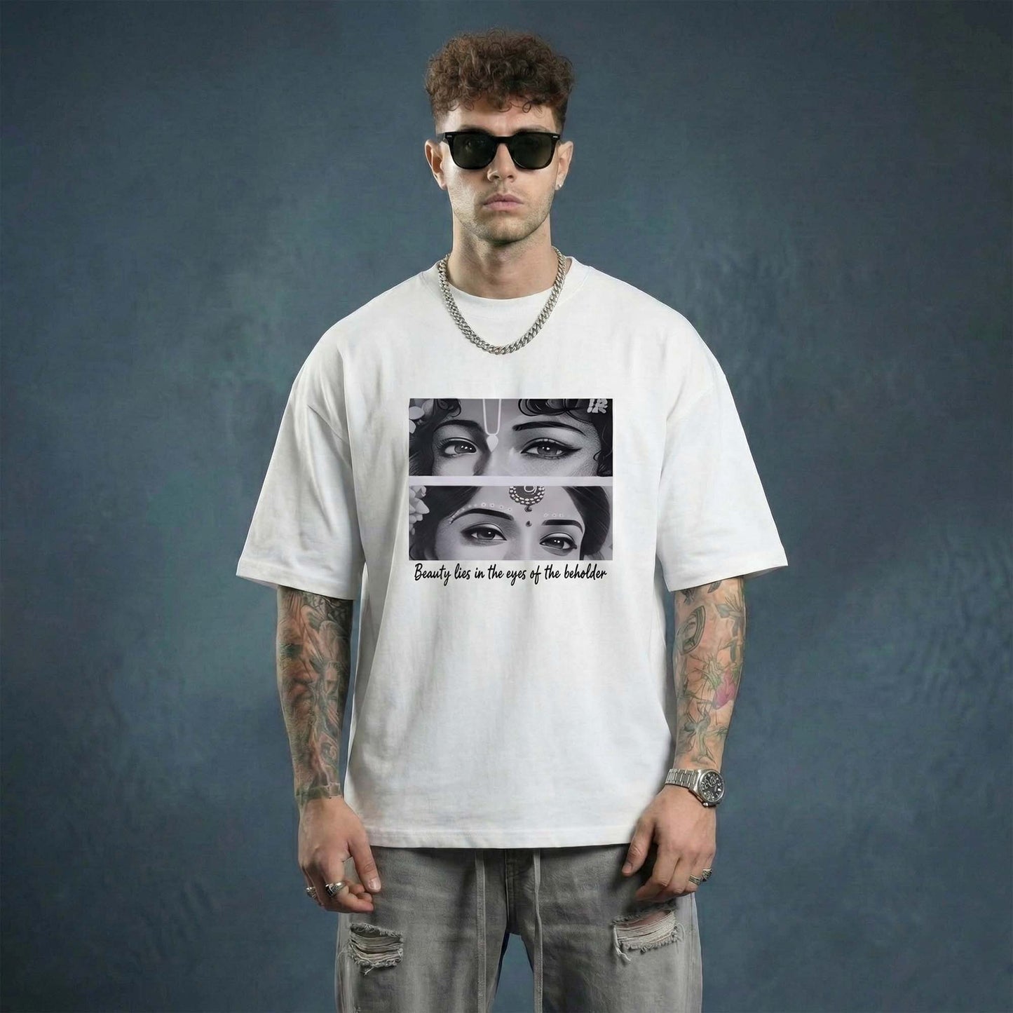 Beauty Lies Graphic T-Shirt for Men – Artistic Eyes Printed Tee (White)