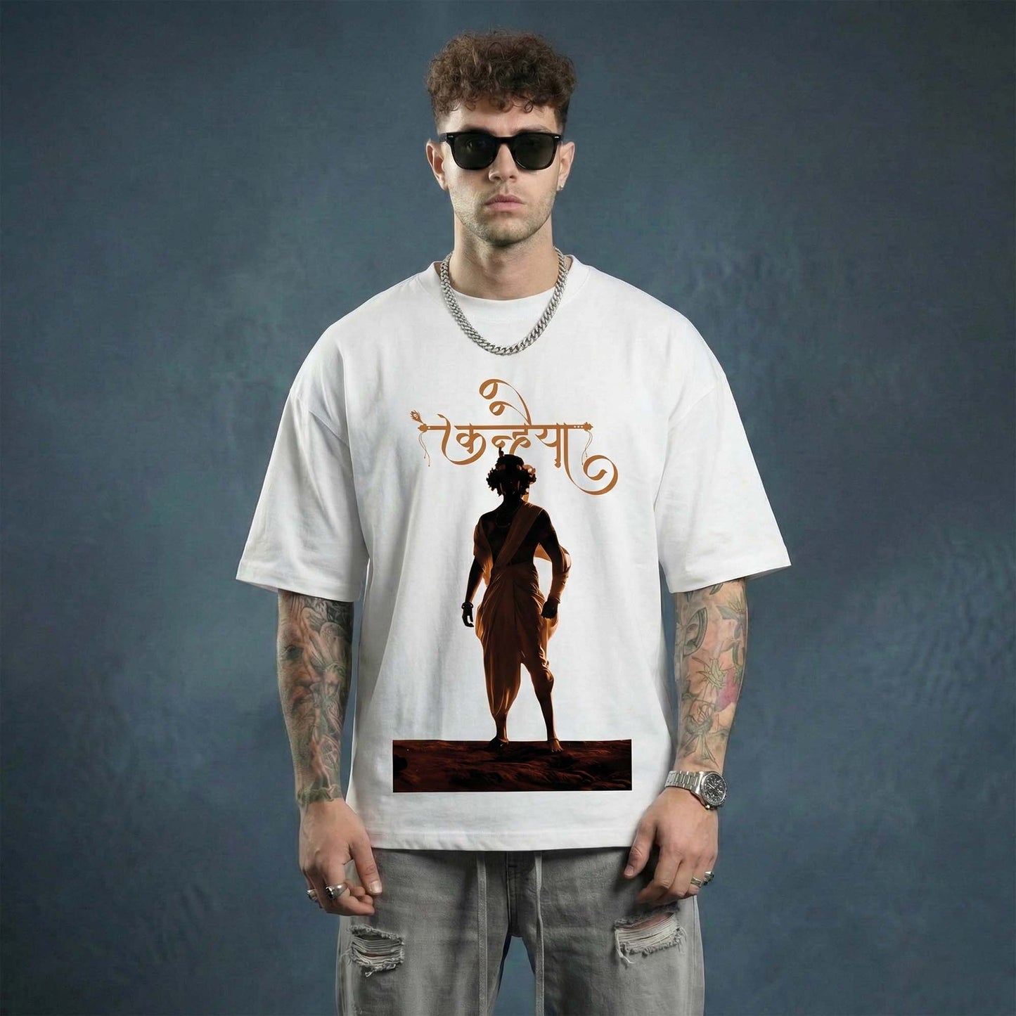 Kanhaiya Men’s Graphic T-Shirt – Divine Krishna Silhouette Spiritual Tee